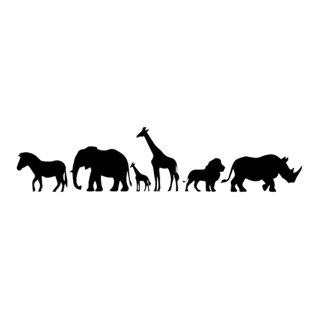 Colección de lindas siluetas de animales sobre un fondo blanco
