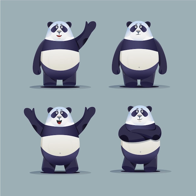 Colección de lindo diseño de personajes de mascotas panda