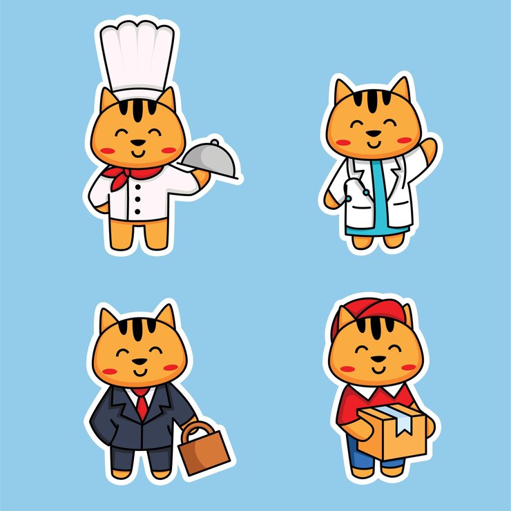 colección de lindo gato en diferentes profesiones lindo chef doctor jefe mensajero
