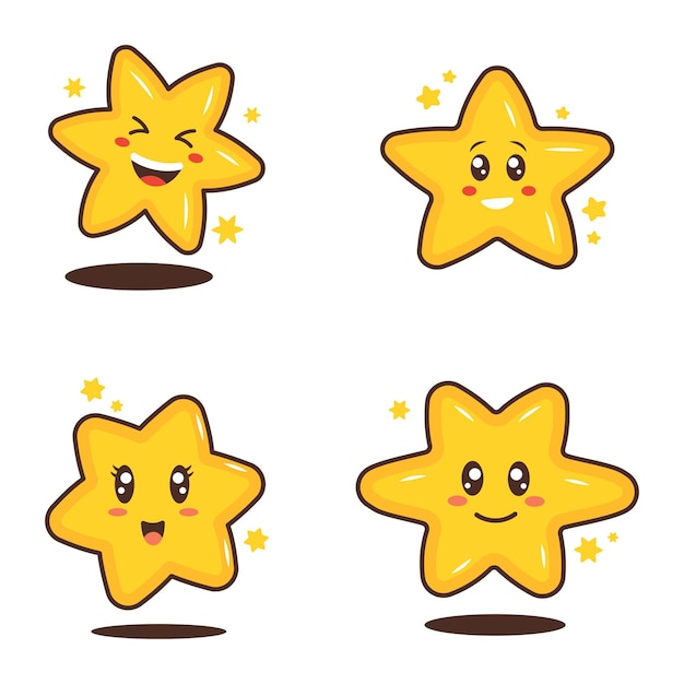 Colección de lindo personaje de estrella parpadeante con expresión feliz