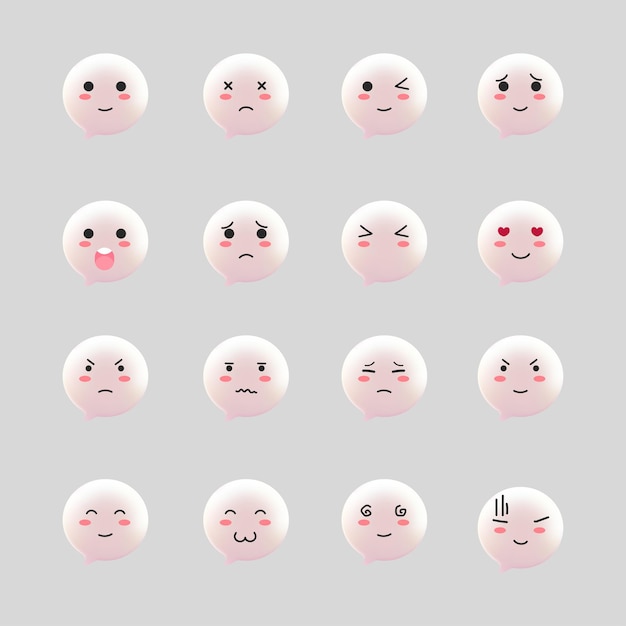 Vector colección de lindos dibujos animados de emoticonos kawaii encantadores 3d