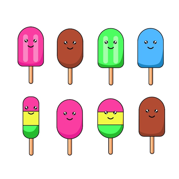 Colección de lindos dibujos animados de helados