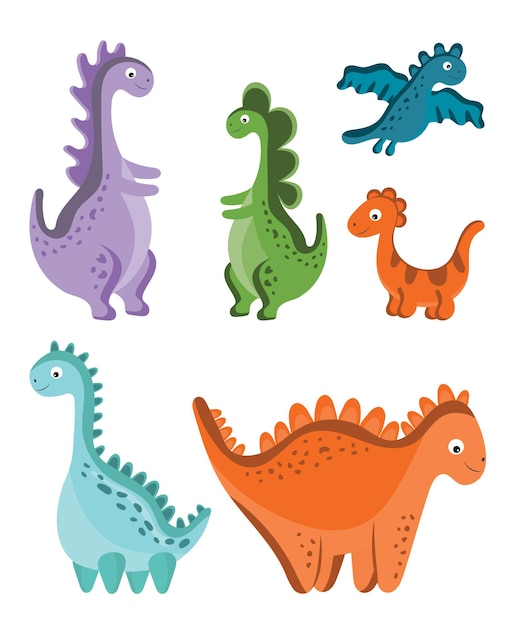 Colección de lindos dinosaurios divertidos bebé dino pequeño y gran dino