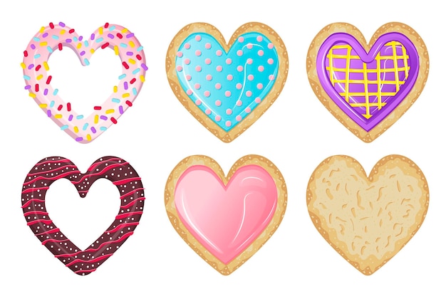 Colección de lindos postres apetitosos en forma de corazones para el día de san valentín.