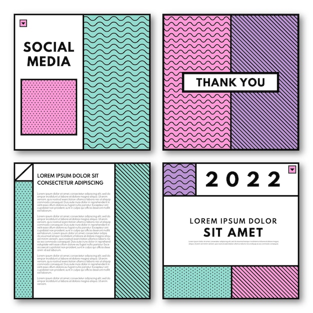 Colección lineal de paquetes de publicaciones de Instagram Ilustración vectorial premium