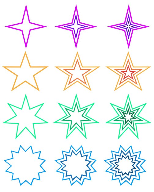 Vector colección de líneas coloridas estrellas iconos gráficos elementos ilustración vectorial