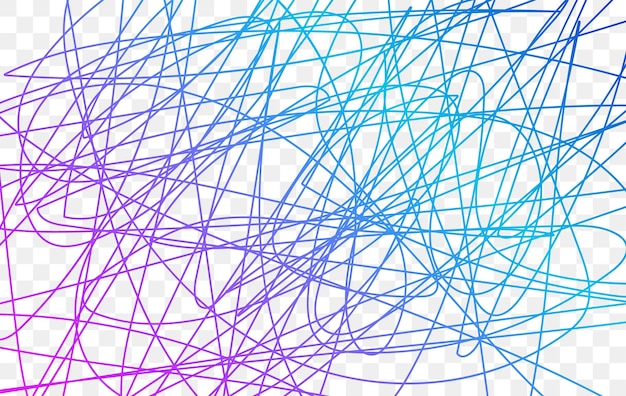 Una colección de líneas de garabateo coloridas dispuestas en un diseño abstracto sobre un fondo blanco sólido que muestra un concepto creativo
