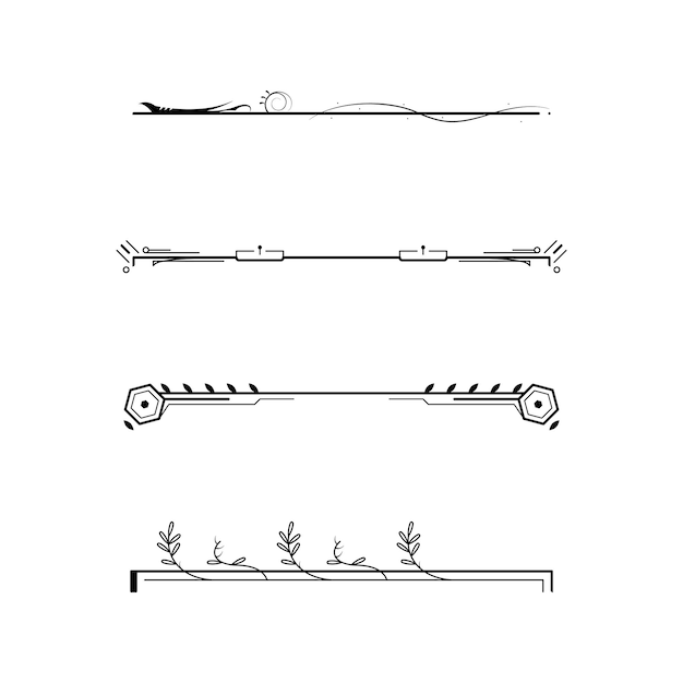 Colección de líneas sencillas negras Doodle Elementos de borde Diseño vectorial Estilo Esbozo aislado Ilustra