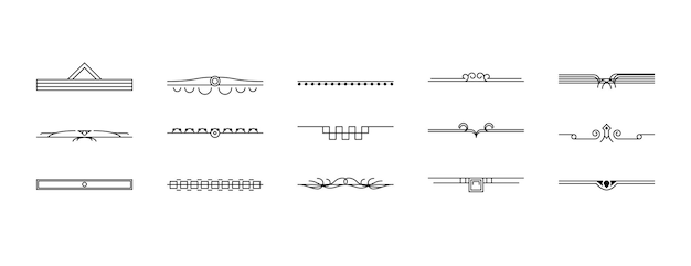 Colección de líneas simples en negro Doodle Elementos de borde Diseño vectorial Esbozo de estilo aislado