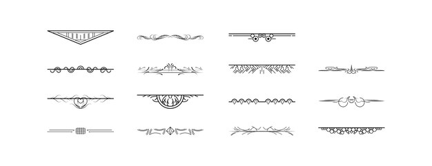 Colección de líneas simples en negro Doodle Elementos de borde Diseño vectorial Esbozo de estilo aislado