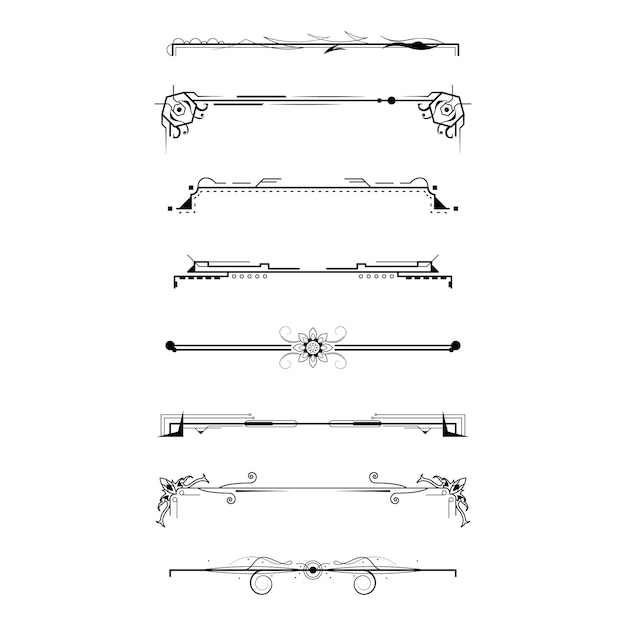 Colección de líneas simples en negro Doodle Elementos de borde Diseño vectorial Esbozo de estilo aislado