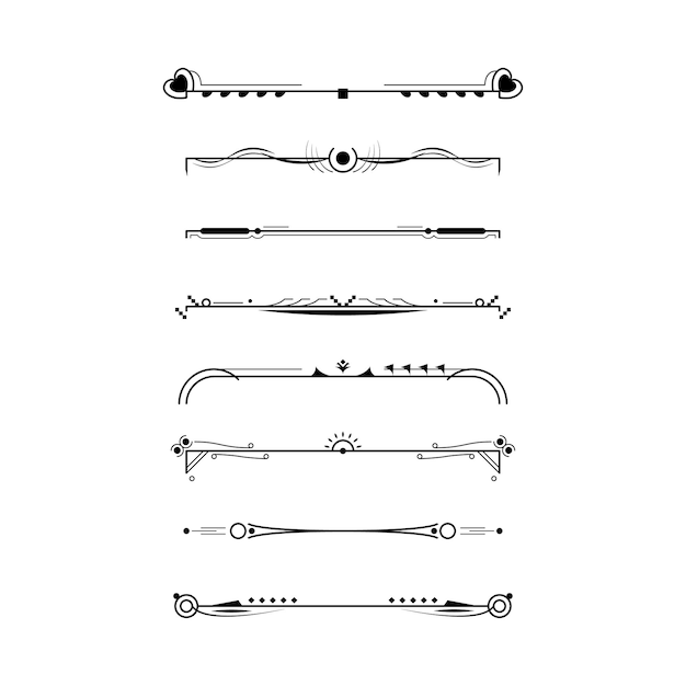 Colección de líneas simples en negro Doodle Elementos de borde Diseño vectorial Esbozo de estilo aislado