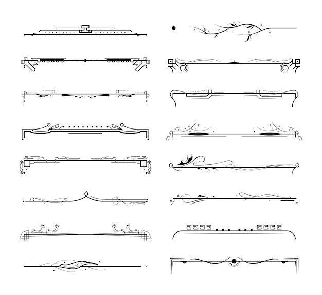 Colección de líneas simples en negro Doodle Elementos de borde Diseño vectorial Esbozo de estilo aislado