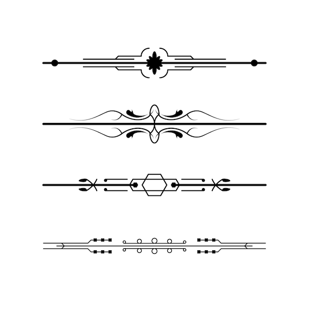 Colección de líneas simples en negro Doodle Elementos de borde Diseño vectorial Esbozo de estilo aislado