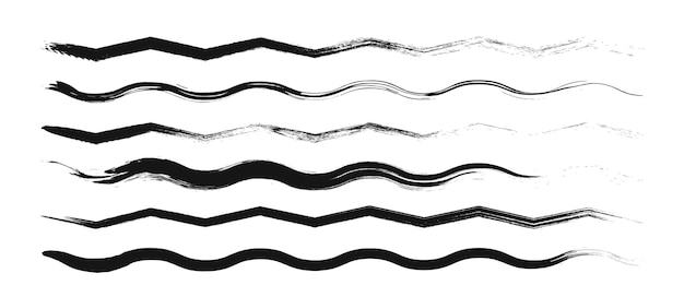 Colección de líneas de zig zag de grunge Elementos de pincel de vector