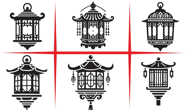 Colección de linternas chinas Conjunto de siluetas de linterna pacífica