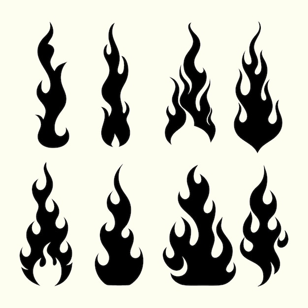 Colección de llamas de fuego estilizadas en negro