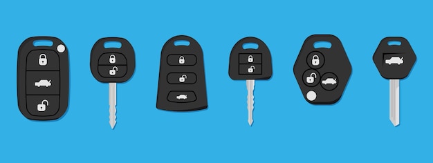 Colección de llaves de automóviles en un diseño plano Conjunto de íconos de llave de vehículo