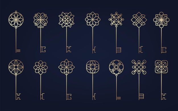 Colección de llaves de línea Claves cruzadas decorativas para la seguridad de contraseñas y privacidad estilo vintage de lujo