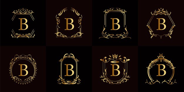 Colección de Logo inicial B con adorno de lujo o marco de flores
