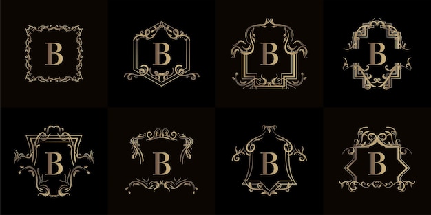 Vector colección de logo inicial b con adorno de lujo o marco de flores