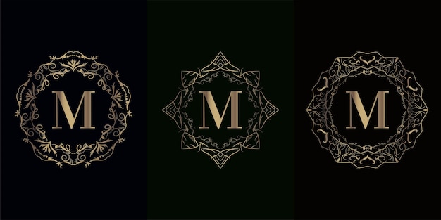 Colección de logo inicial M con marco de adorno de mandala de lujo