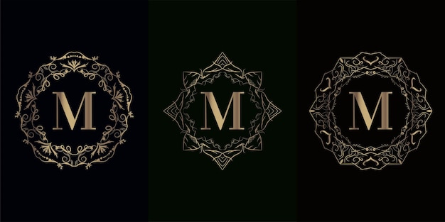 Colección de logo inicial m con marco de adorno de mandala de lujo