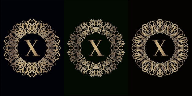 Colección de logo inicial X con marco de adorno de mandala de lujo