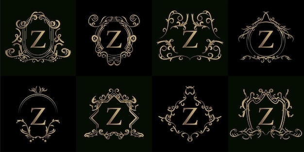 Colección de logo inicial z con adorno de lujo o marco de flores