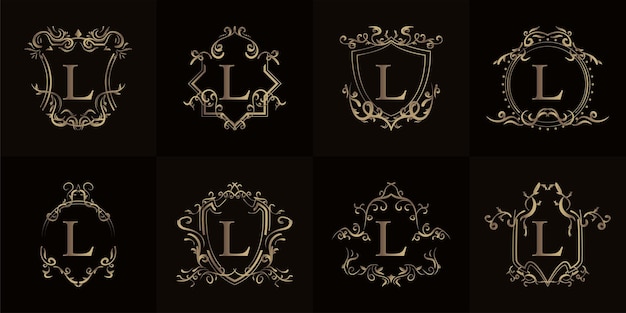 Colección de logo l inicial con adorno de lujo o marco de flores