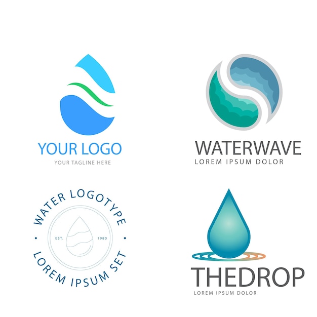 Colección de logos de agua para empresas en estilo plano Vector Premium