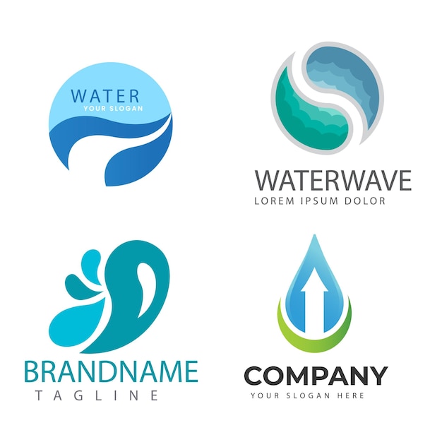 Colección de logos de agua para empresas en estilo plano Vector Premium