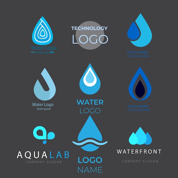 Colección de logos de agua para empresas en estilo plano Vector Premium