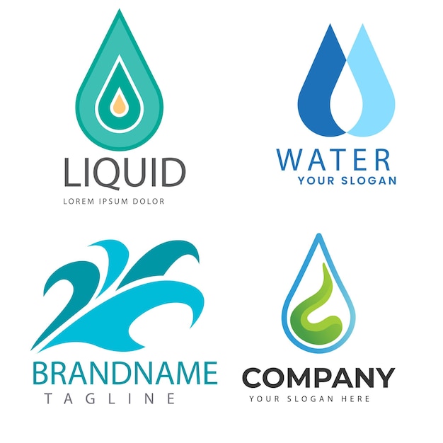 Colección de logos de agua para empresas en estilo plano Vector Premium