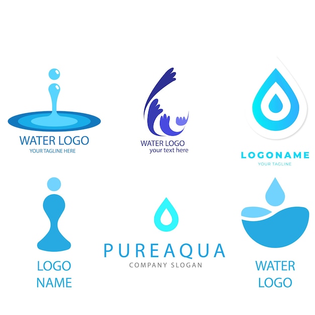 Colección de logos de agua para empresas en estilo plano Vector Premium
