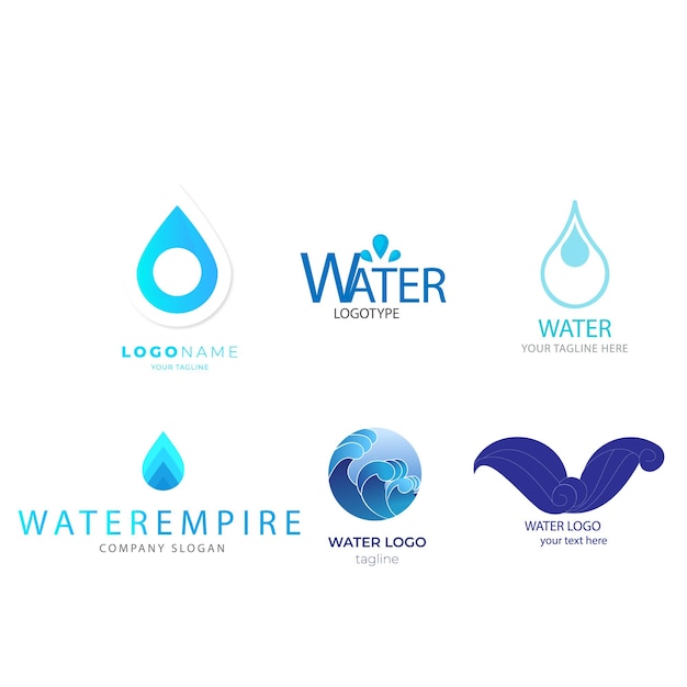 Colección de logos de agua para empresas en estilo plano Vector Premium