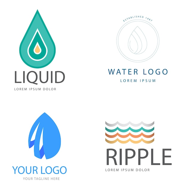 Colección de logos de agua para empresas en estilo plano Vector Premium
