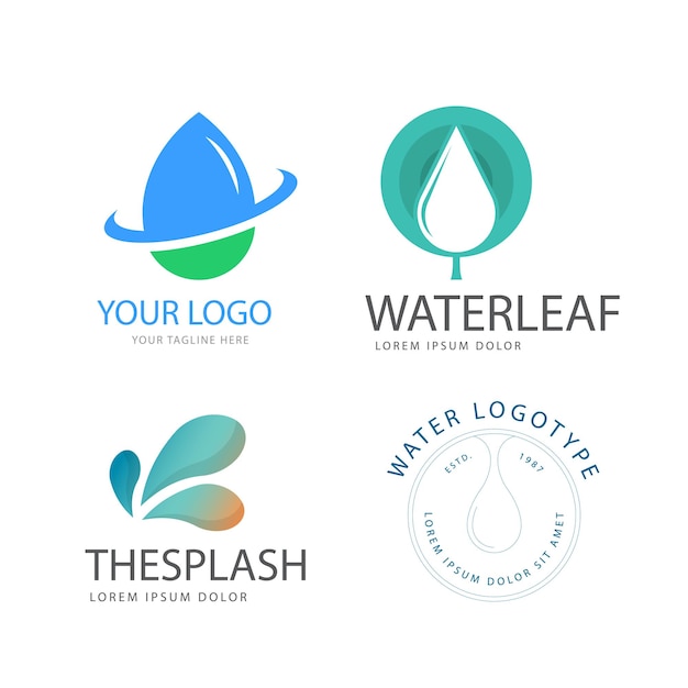 Colección de logos de agua para empresas en estilo plano Vector Premium