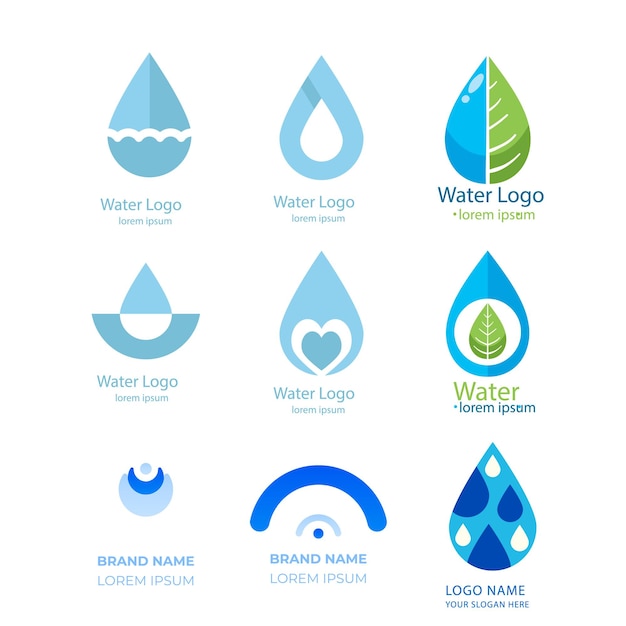 Colección de logos de agua para empresas en estilo plano Vector Premium