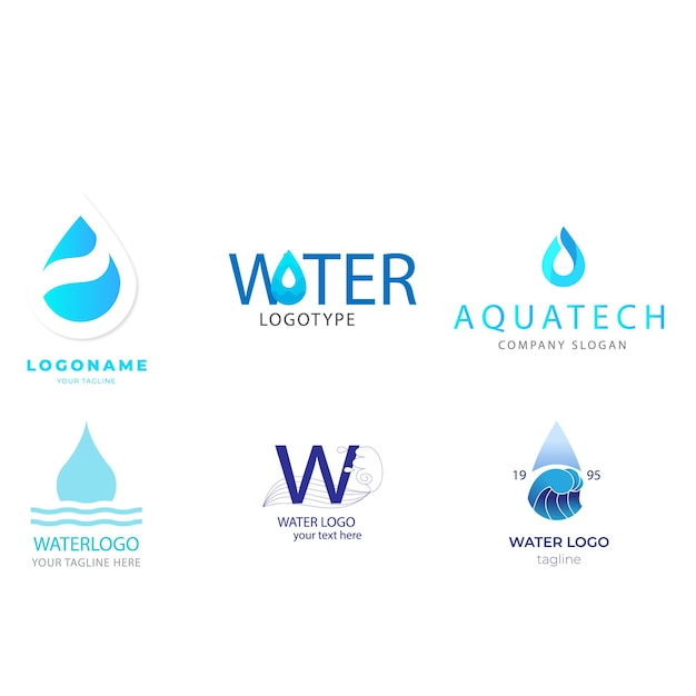 Colección de logos de agua para empresas en estilo plano Vector Premium