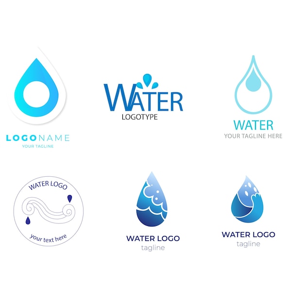 Colección de logos de agua para empresas en estilo plano Vector Premium