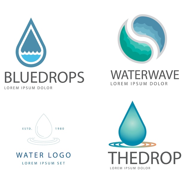 Colección de logos de agua para empresas en estilo plano Vector Premium