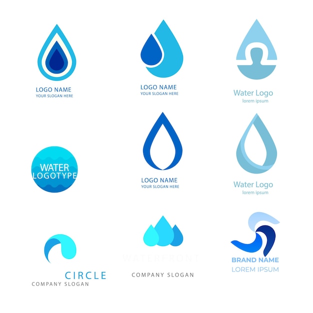 Colección de logos de agua para empresas en estilo plano Vector Premium