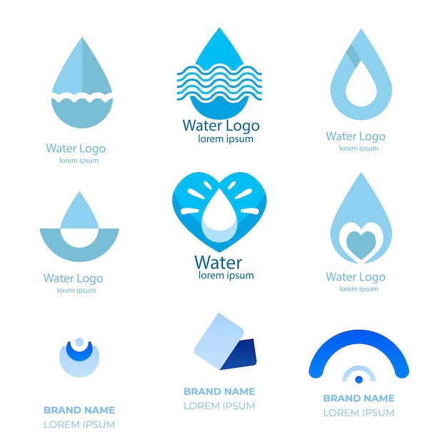 Colección de logos de agua para empresas en estilo plano Vector Premium