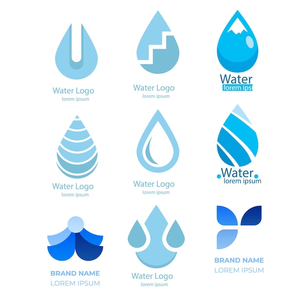 Colección de logos de agua para empresas en estilo plano Vector Premium