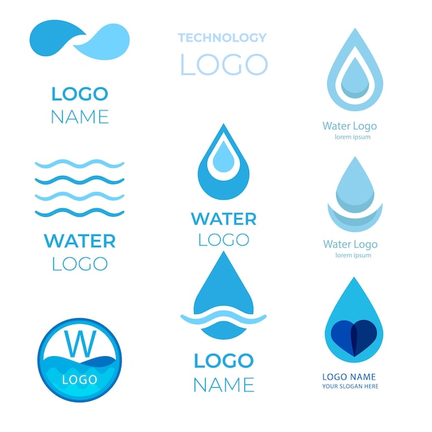 Colección de logos de agua para empresas en estilo plano Vector Premium