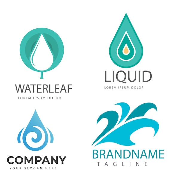 Colección de logos de agua para empresas en estilo plano Vector Premium