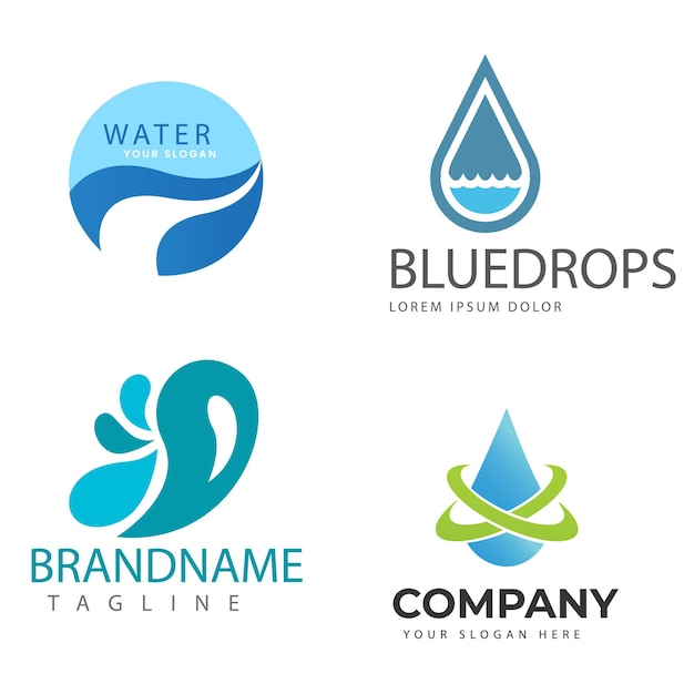 Colección de logos de agua para empresas en estilo plano Vector Premium