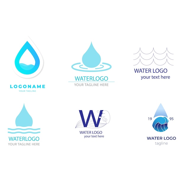Colección de logos de agua para empresas en estilo plano Vector Premium