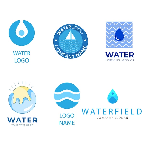 Colección de logos de agua para empresas en estilo plano Vector Premium